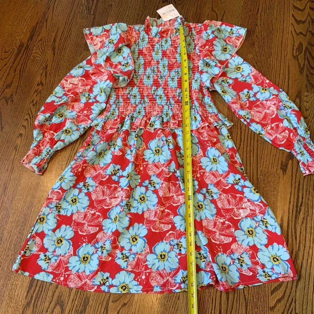 Womens Sunday Up NWT Floral Long Sleeve L Dress Boho Smocked